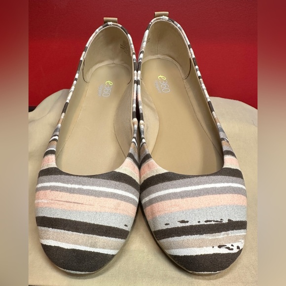 E360 Easy Spirit Canvas Flats Stripe Design Brown, Pink, White Women’s Size 7.5M - Picture 1 of 11